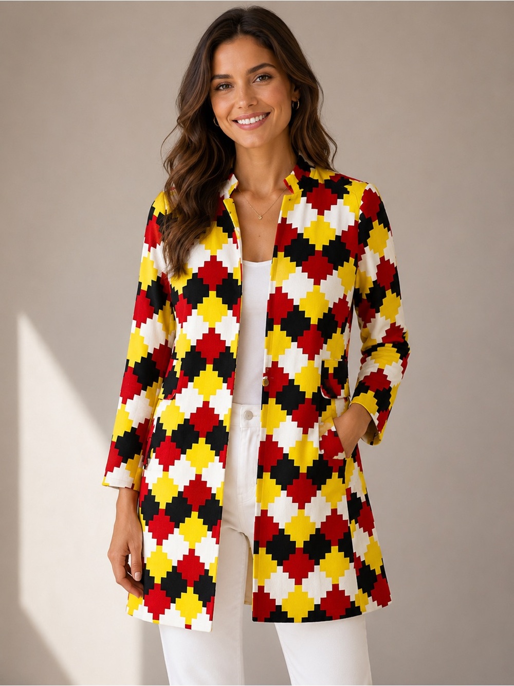 NWOT Elizabeth McKay Julia Houndstooth Cotton lined Single Button Trench Coat 6